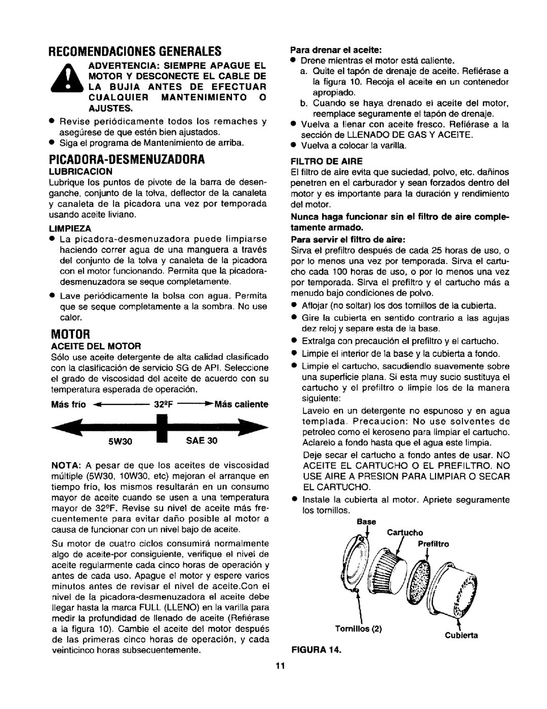 Craftsman 247.795940 manual Recomendacionesgenerales, Picadora-Desmenuzadora, Motor 