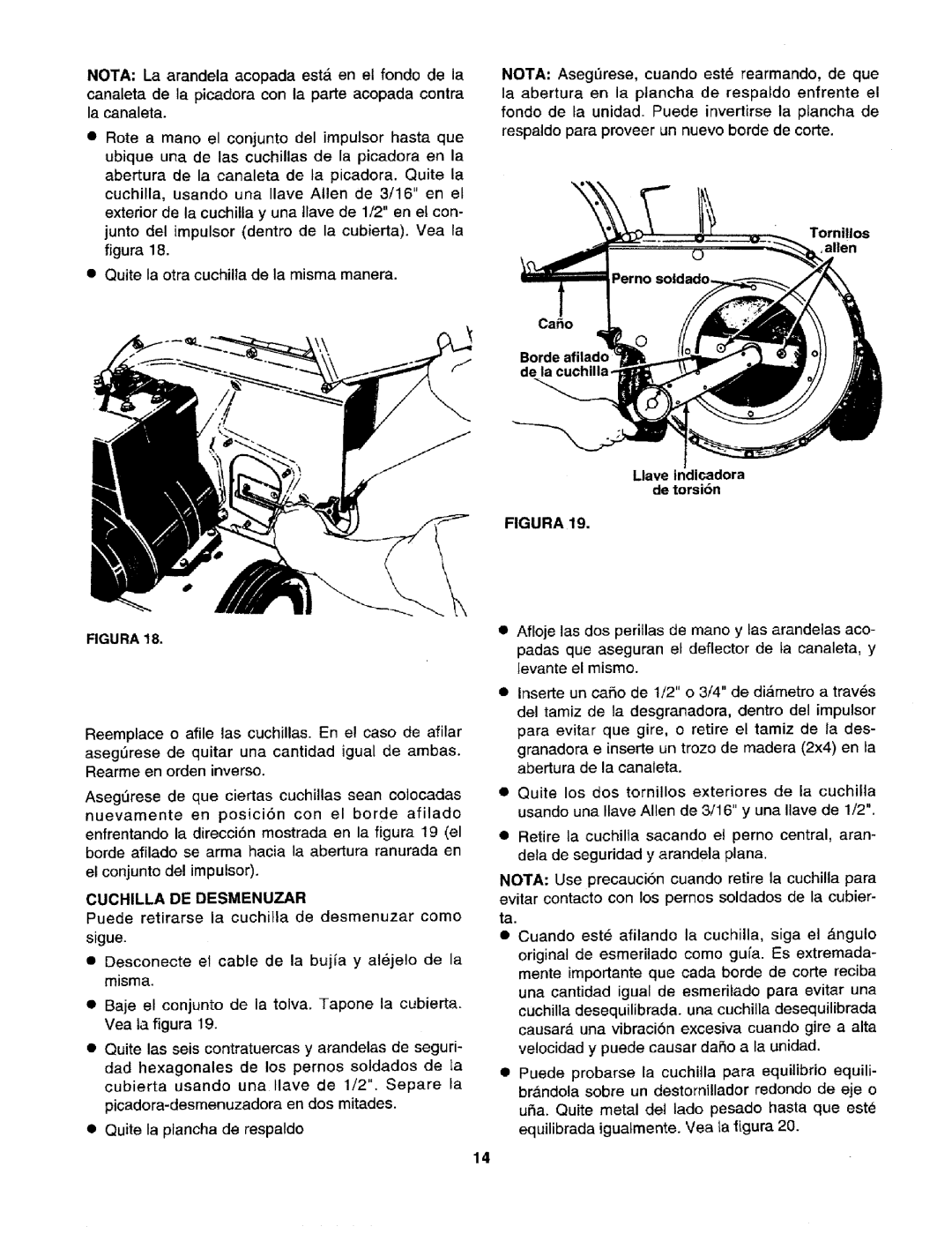 Craftsman 247.795940 manual NOTA:La arandelaacopadaest& en el fondo de la, Figura, Cuchilla De Desmenuzar 