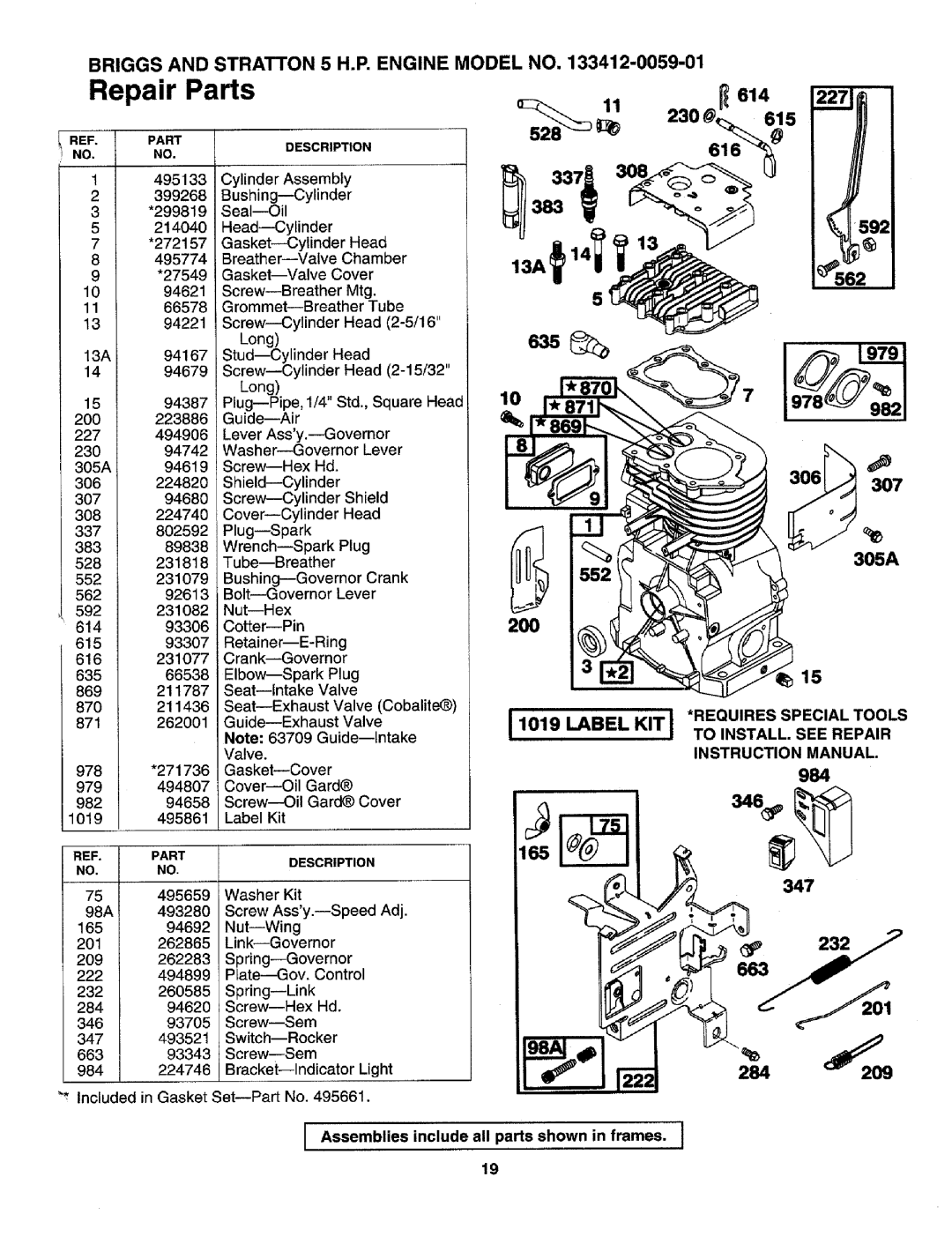 Craftsman 247.795950 manual Requires Special Tools, Assemblies include all parts shown in frames. J 