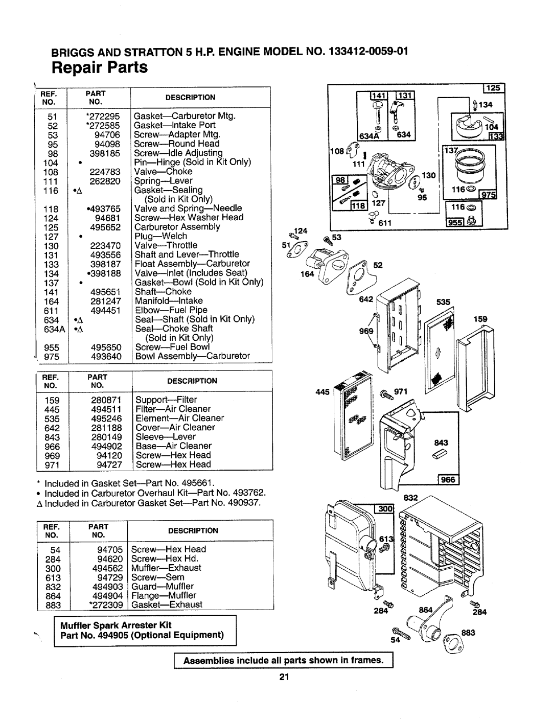 Craftsman 247.795950 manual 118 *493765, 134 137, 111, 535 