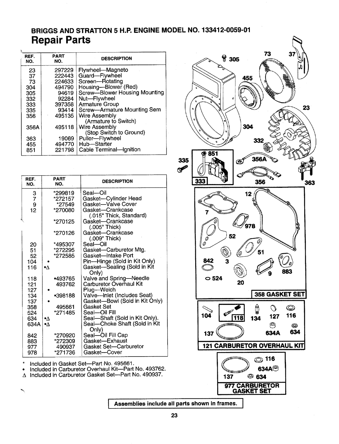 Craftsman 247.795950 manual Carburetor Overhaul KIT, Carburetor Gasket SET 