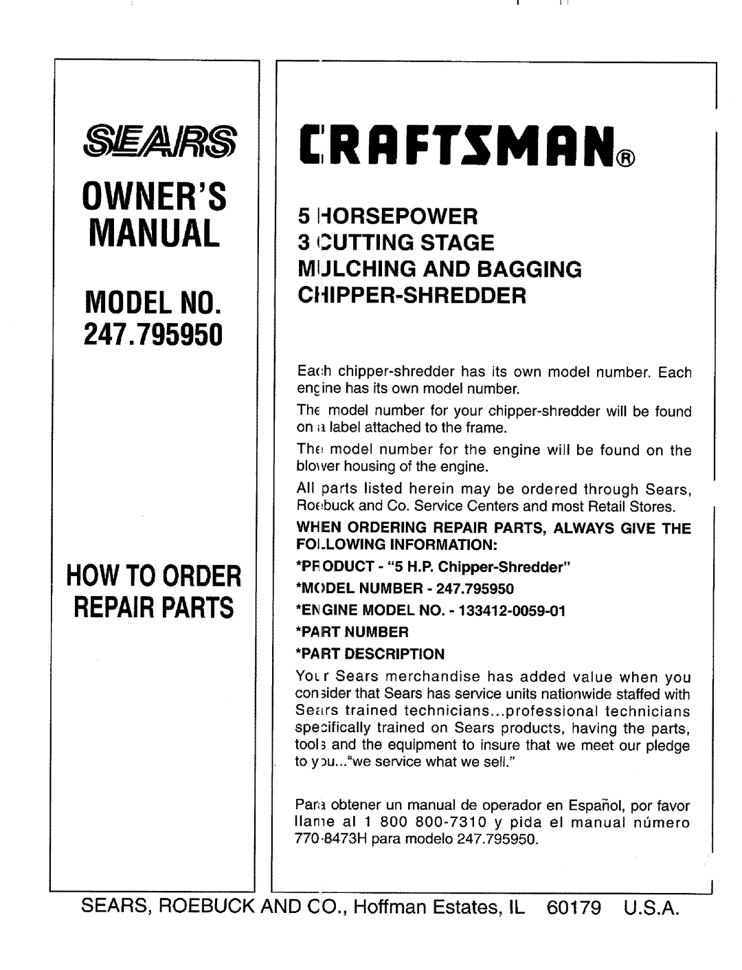 Craftsman 247.795950 manual 5HORSEPOWER, MIJLCHING AND BAGGING CltlPPER-SHREDDER, I Rrftsmrn, Owners, Manual, Cutting Stage 