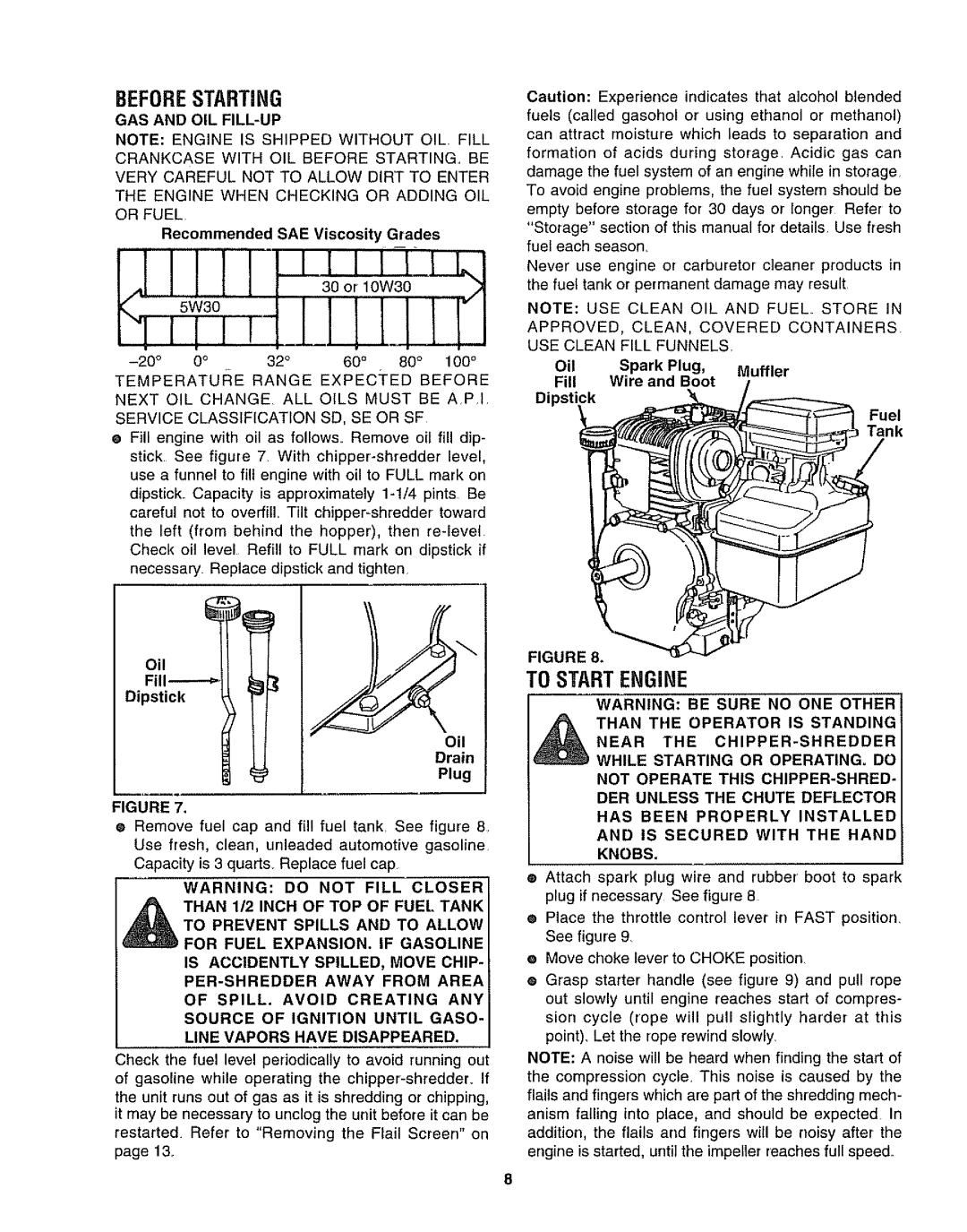 Craftsman 247.797853 manual Beforestarting, To Startengine, GAS and OIL FILL-UP, Fuel Tank, Fill Dipstick Oil Drain Plug 