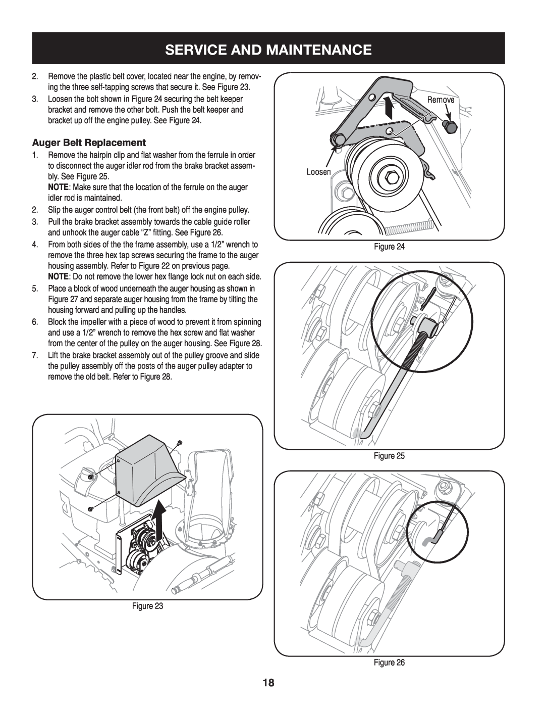 Craftsman 247.88045 manual Service And Maintenance, Auger Belt Replacement 