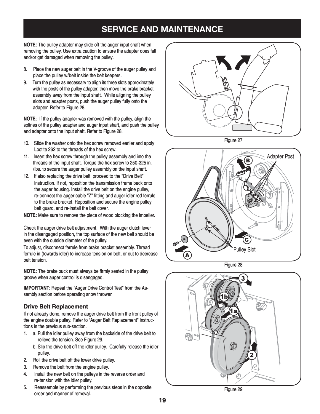 Craftsman 247.88045 manual Service And Maintenance, Drive Belt Replacement, Pulley Slot, 1b 1a 
