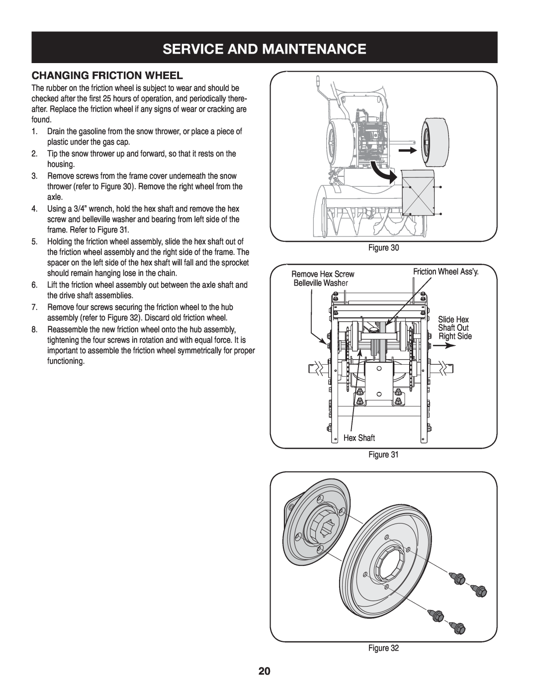Craftsman 247.88045 manual Service And Maintenance, Changing Friction Wheel 