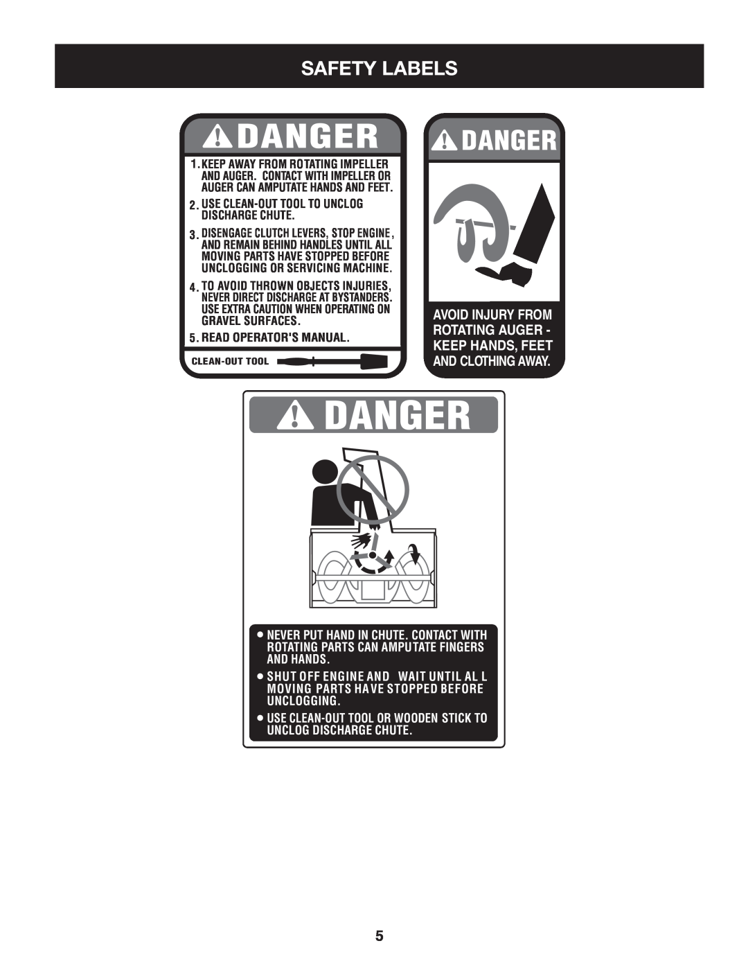 Craftsman 247.88045 manual Safety Labels, Danger, Read Operators Manual 
