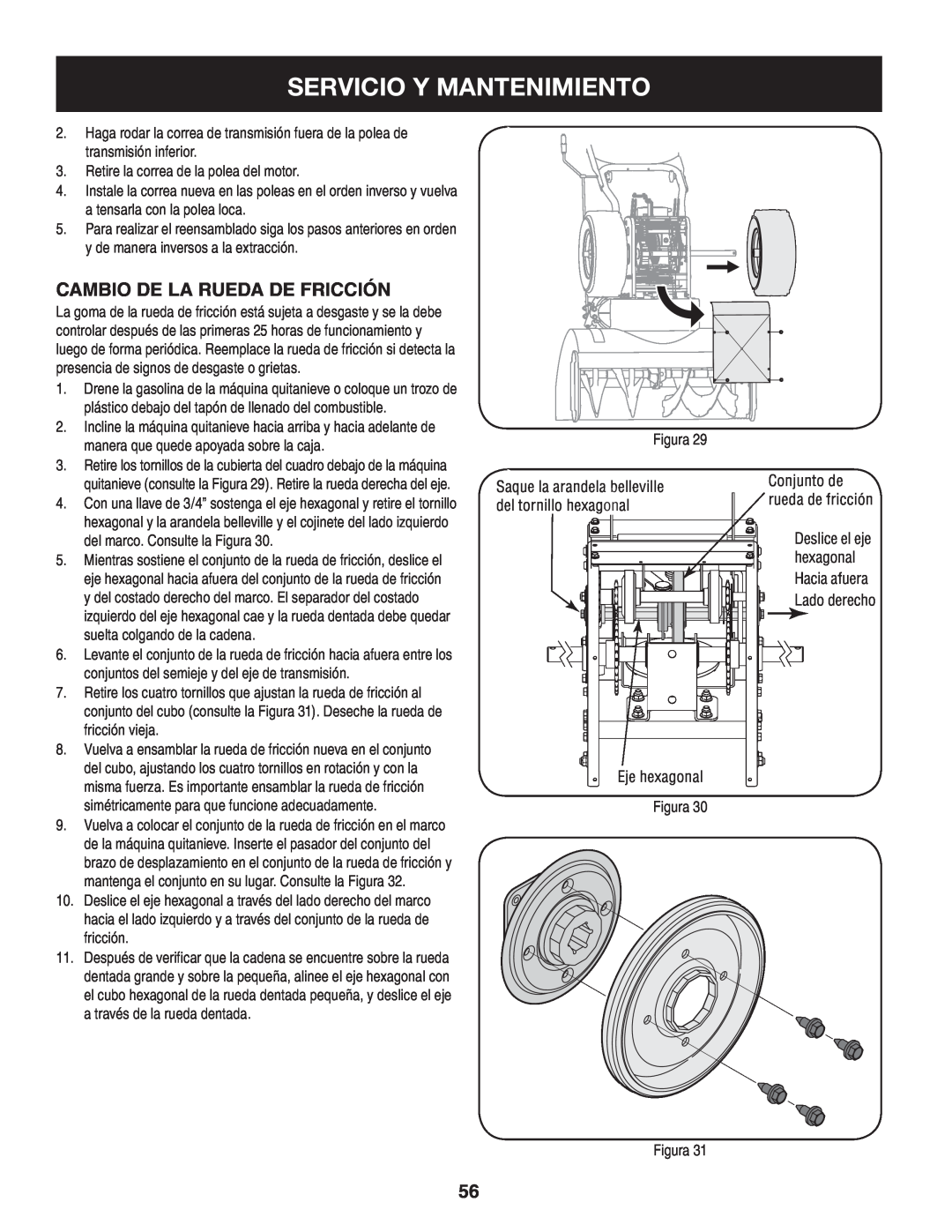 Craftsman 247.88045 manual Servicio Y Mantenimiento, Cambio de la rueda de fricción 
