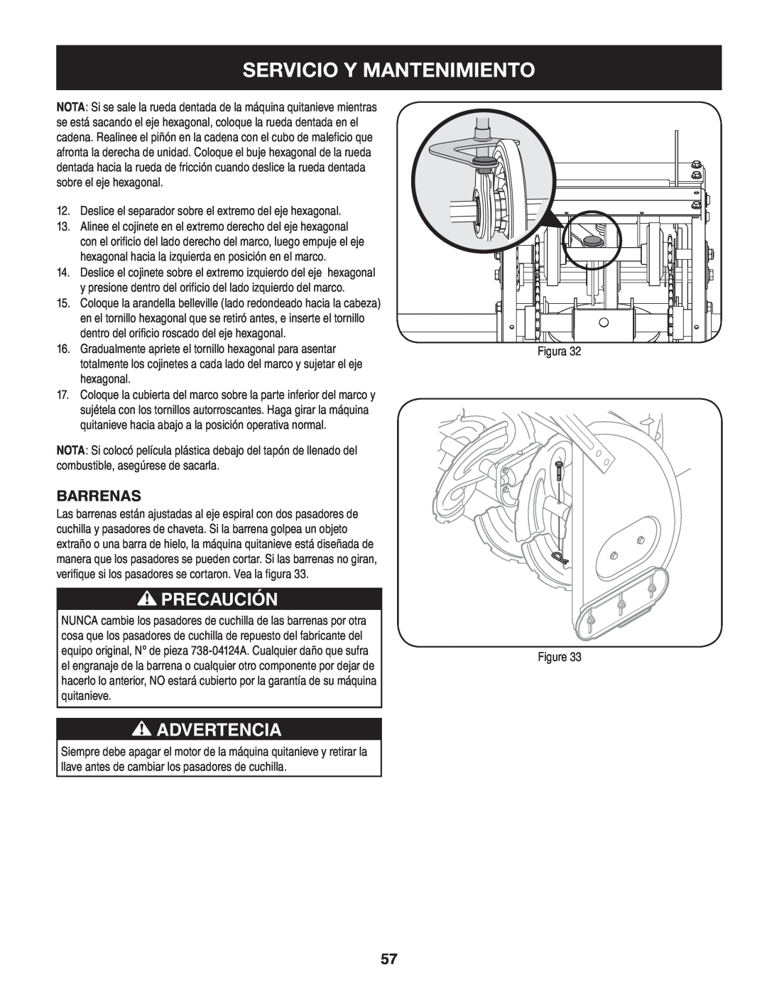 Craftsman 247.88045 manual Servicio Y Mantenimiento, Precaución, Advertencia, Barrenas 