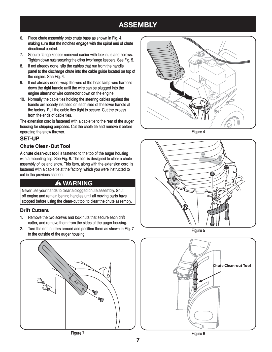 Craftsman 247.88045 manual Assembly, Set-Up, Chute Clean-Out Tool, Drift Cutters 