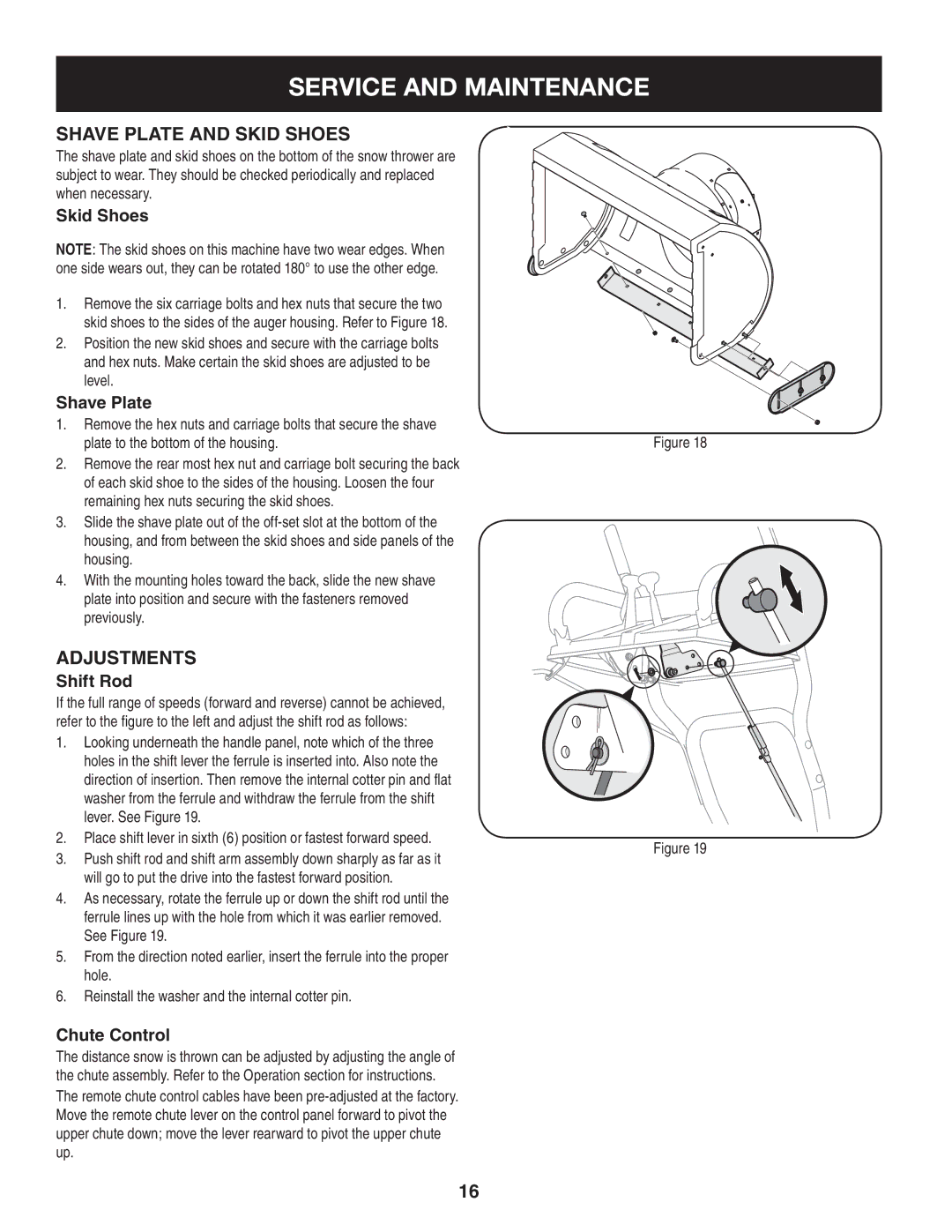 Craftsman 247.88045 manual Shave Plate and Skid Shoes, Shift Rod, Chute Control 