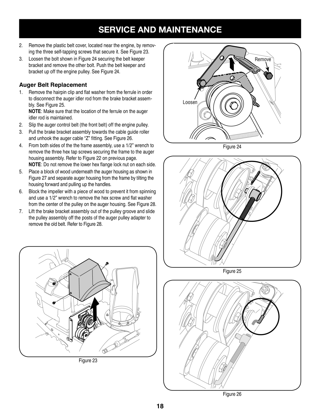 Craftsman 247.88045 manual Auger Belt Replacement, Loosen the bolt shown in securing the belt keeper 