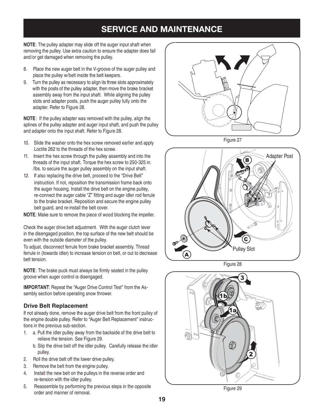 Craftsman 247.88045 manual Drive Belt Replacement, If also replacing the drive belt, proceed to the Drive Belt 