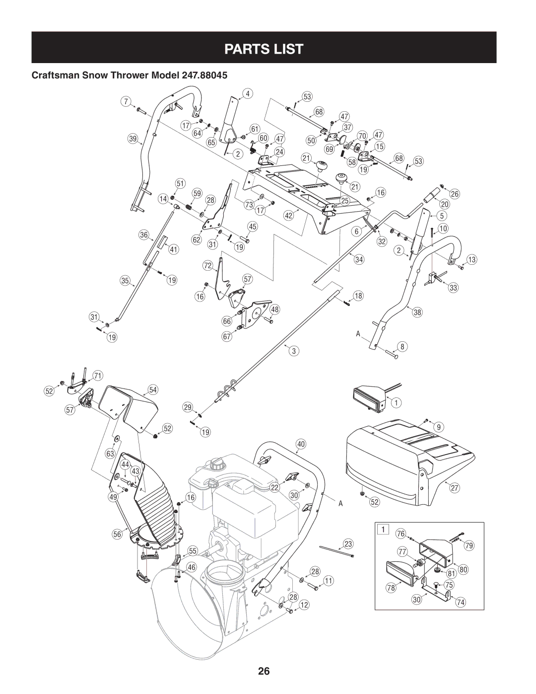 Craftsman 247.88045 manual Parts List 