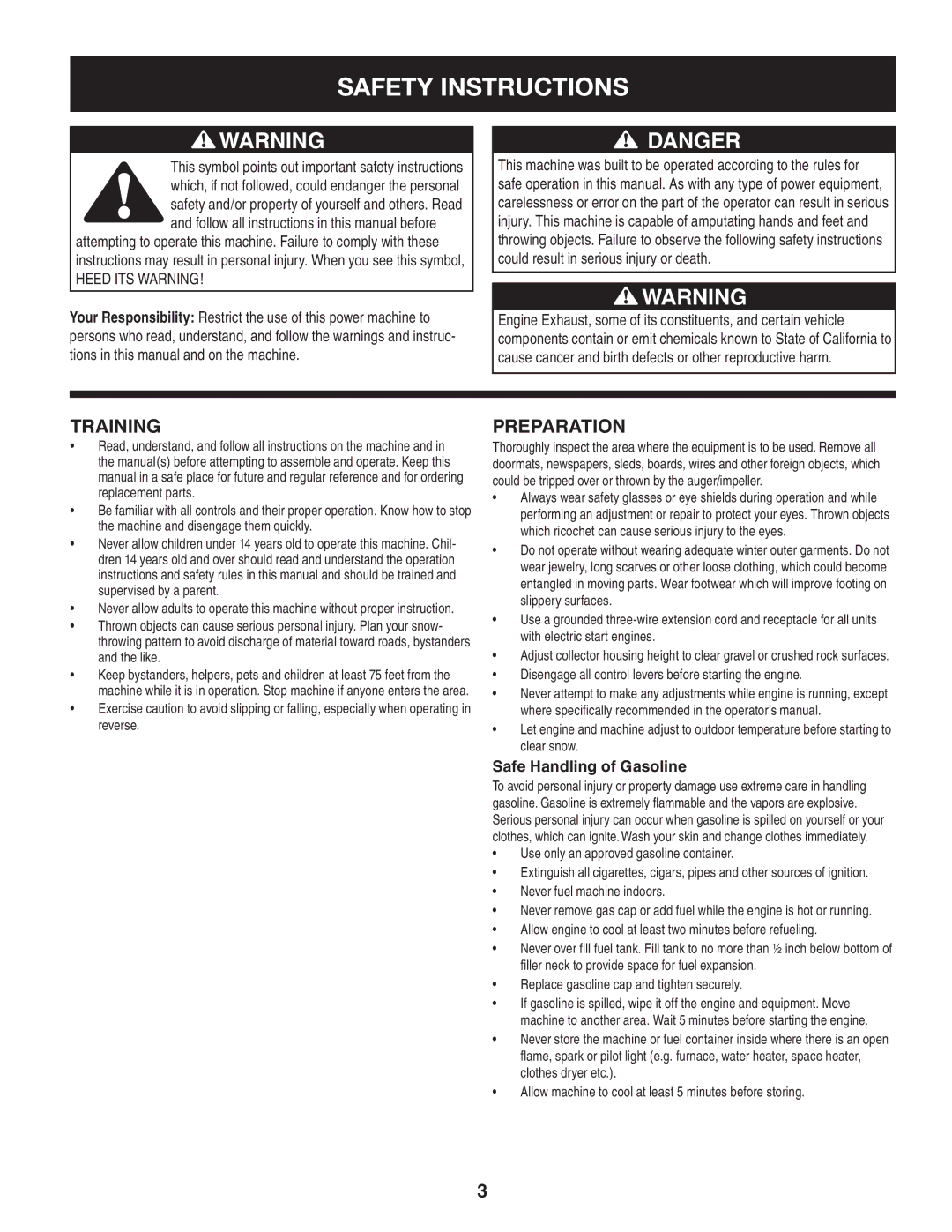 Craftsman 247.88045 manual Safety Instructions, Training, Preparation 