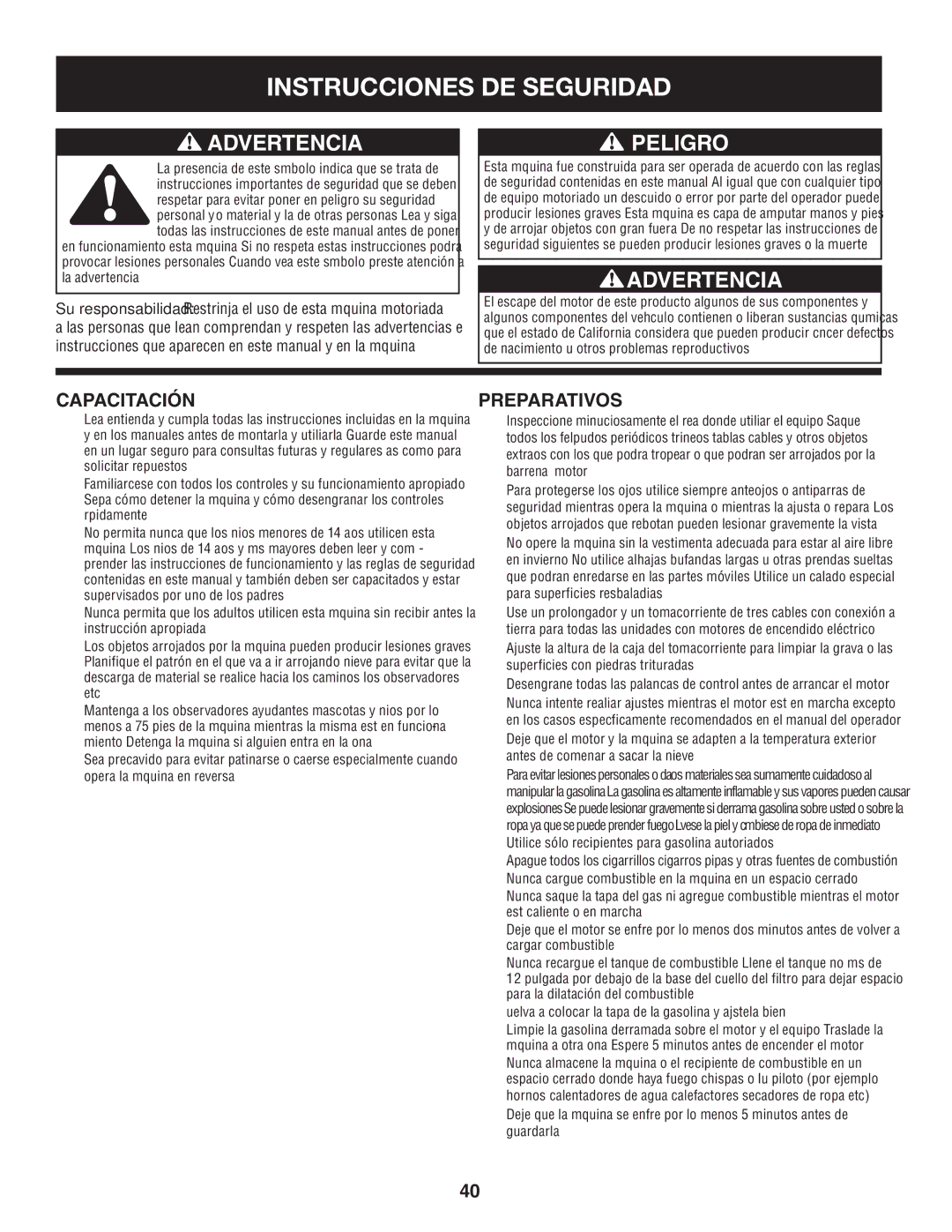 Craftsman 247.88045 manual Instrucciones DE Seguridad, Capacitación, Preparativos 