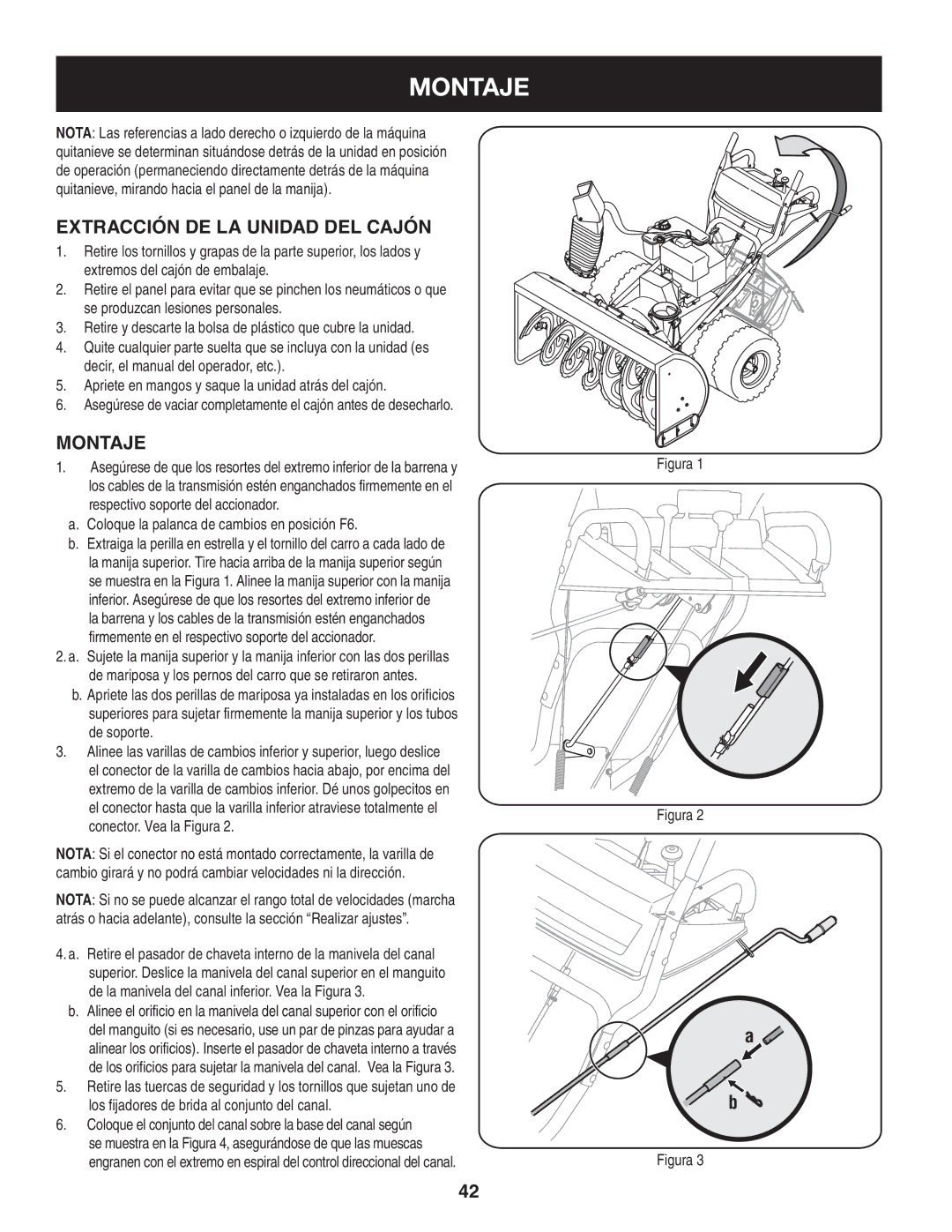 Craftsman 247.88045 manual Montaje, Extracción de la unidad del cajón, Coloque la palanca de cambios en posición F6 