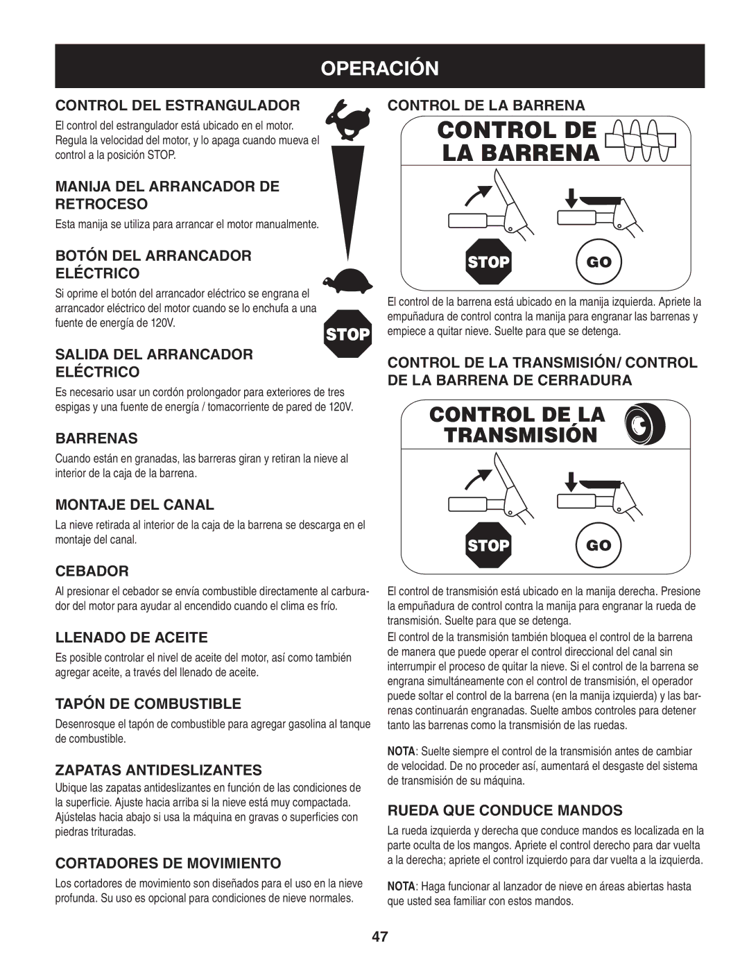 Craftsman 247.88045 Control del estrangulador, Manija del arrancador de retroceso, Botón del arrancador eléctrico, Cebador 