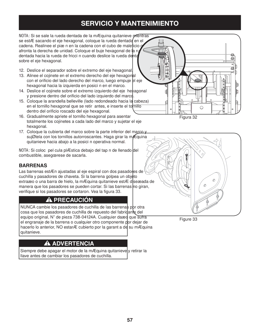 Craftsman 247.88045 manual Barrenas, Deslice el separador sobre el extremo del eje hexagonal 