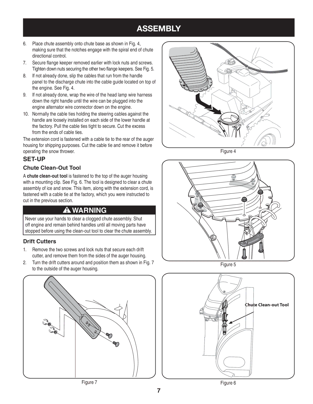 Craftsman 247.88045 manual Set-Up, Chute Clean-Out Tool, Drift Cutters 