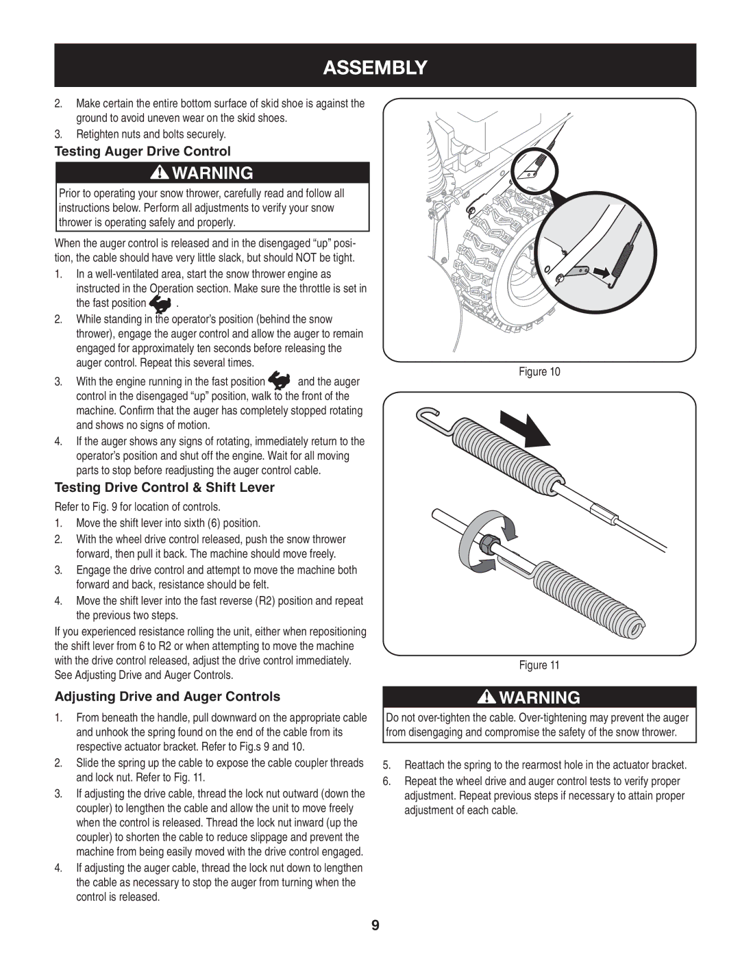 Craftsman 247.88045 Testing Auger Drive Control, Testing Drive Control & Shift Lever, Adjusting Drive and Auger Controls 