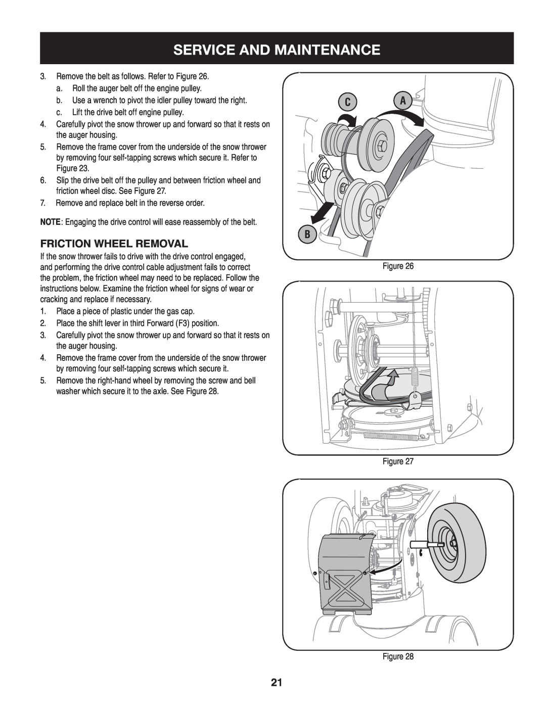 Craftsman 247.8819 operating instructions Service And Maintenance, Friction Wheel Removal 