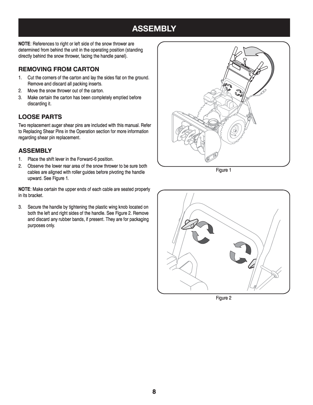 Craftsman 247.8819 operating instructions Assembly, Removing From Carton, Loose Parts, assembly 