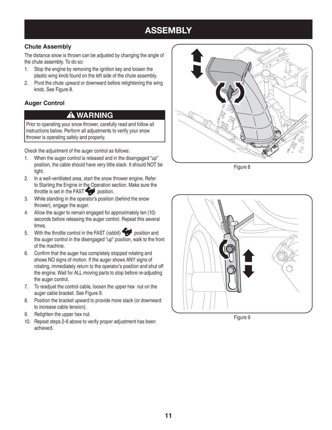 Craftsman 247.8819 operating instructions Chute Assembly, Auger Control 