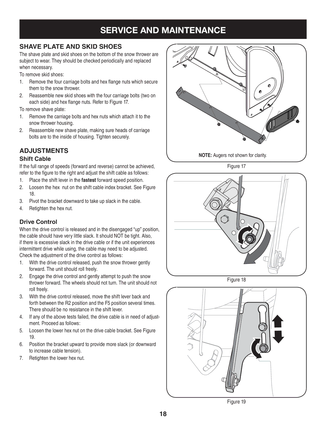 Craftsman 247.8819 operating instructions Shave Plate and Skid Shoes, Shift Cable, Drive Control 