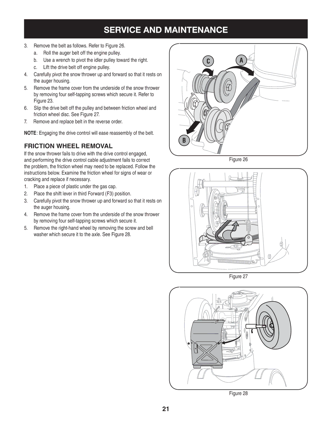 Craftsman 247.8819 operating instructions Friction Wheel Removal 