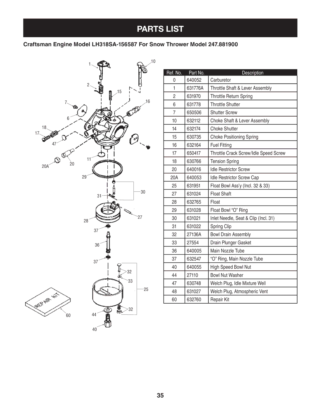 Craftsman 247.8819 operating instructions 20A 