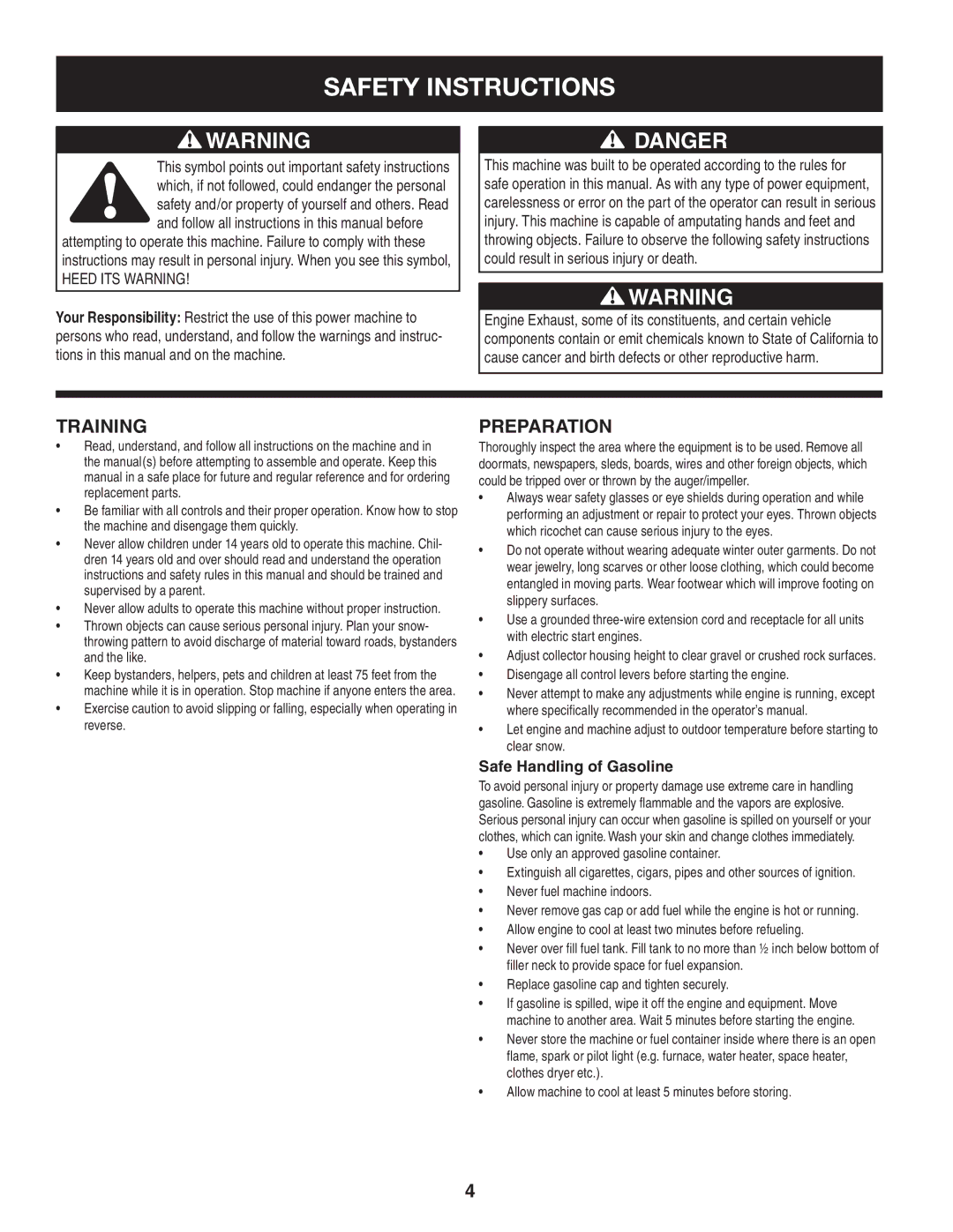 Craftsman 247.8819 operating instructions Safety Instructions, Training, Preparation 