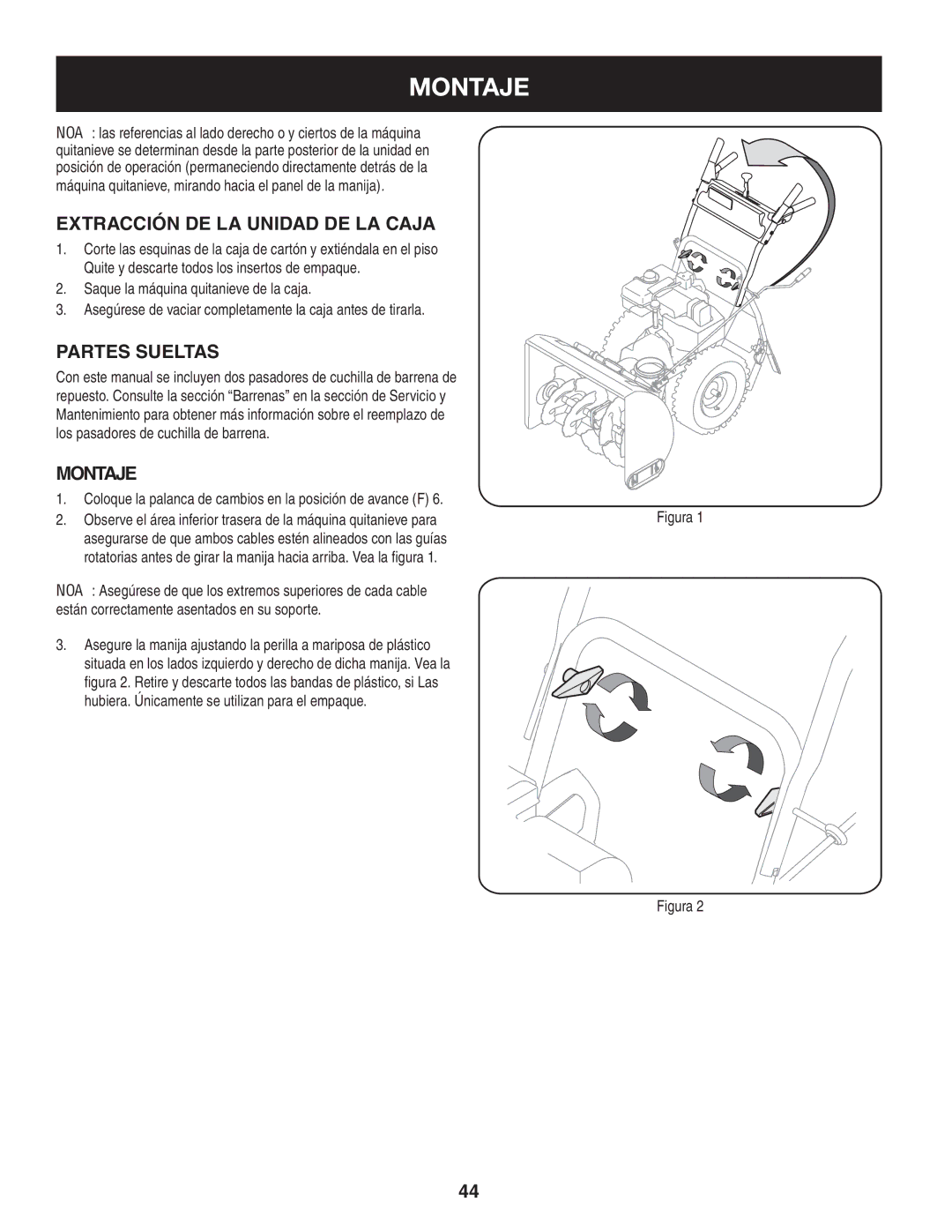 Craftsman 247.8819 operating instructions Montaje, Extracción de la unidad de la caja, Partes sueltas, MOntaje 