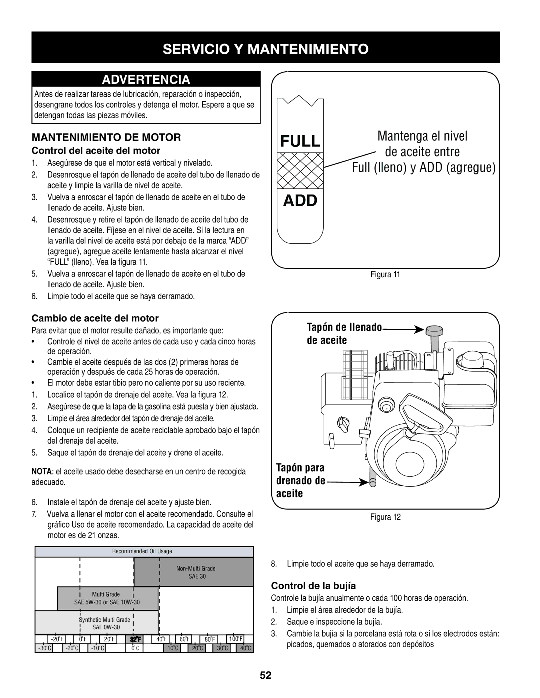 Craftsman 247.8819 operating instructions Servicio Y Mantenimiento, Mantenimiento de Motor, Tapón para drenado de aceite 