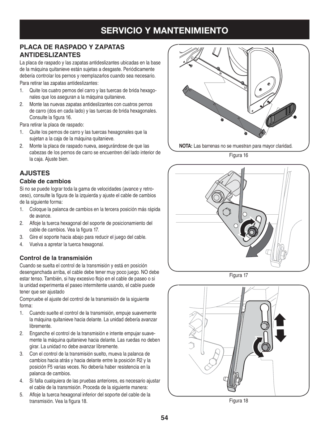 Craftsman 247.8819 Placa de raspado y zapatas antideslizantes, Cable de cambios, Control de la transmisión 