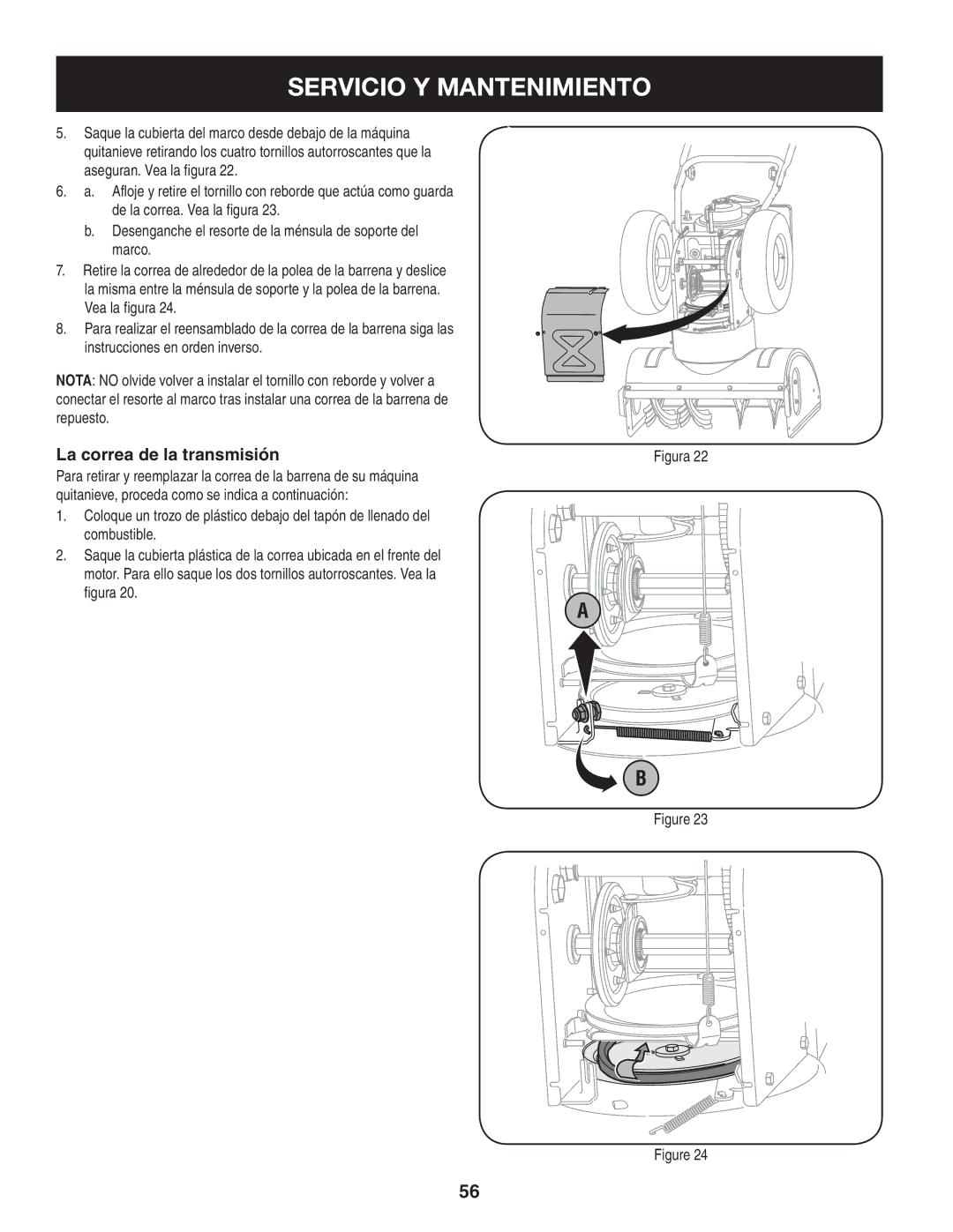 Craftsman 247.8819 operating instructions La correa de la transmisión, Figura 