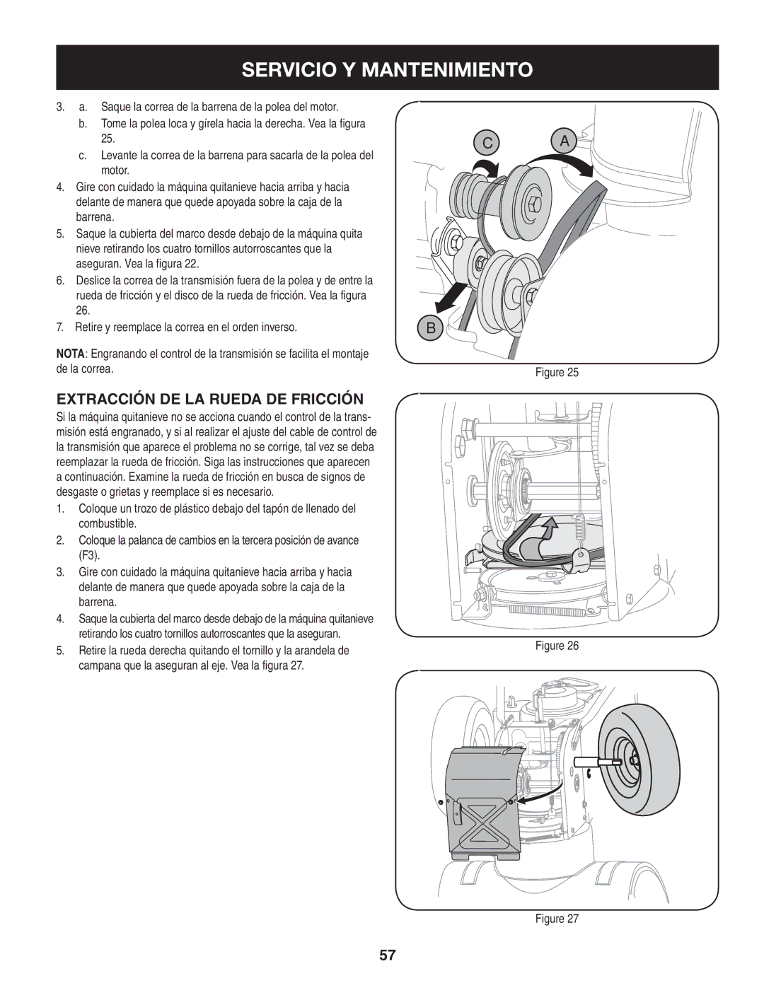 Craftsman 247.8819 operating instructions Extracción de la rueda de fricción 