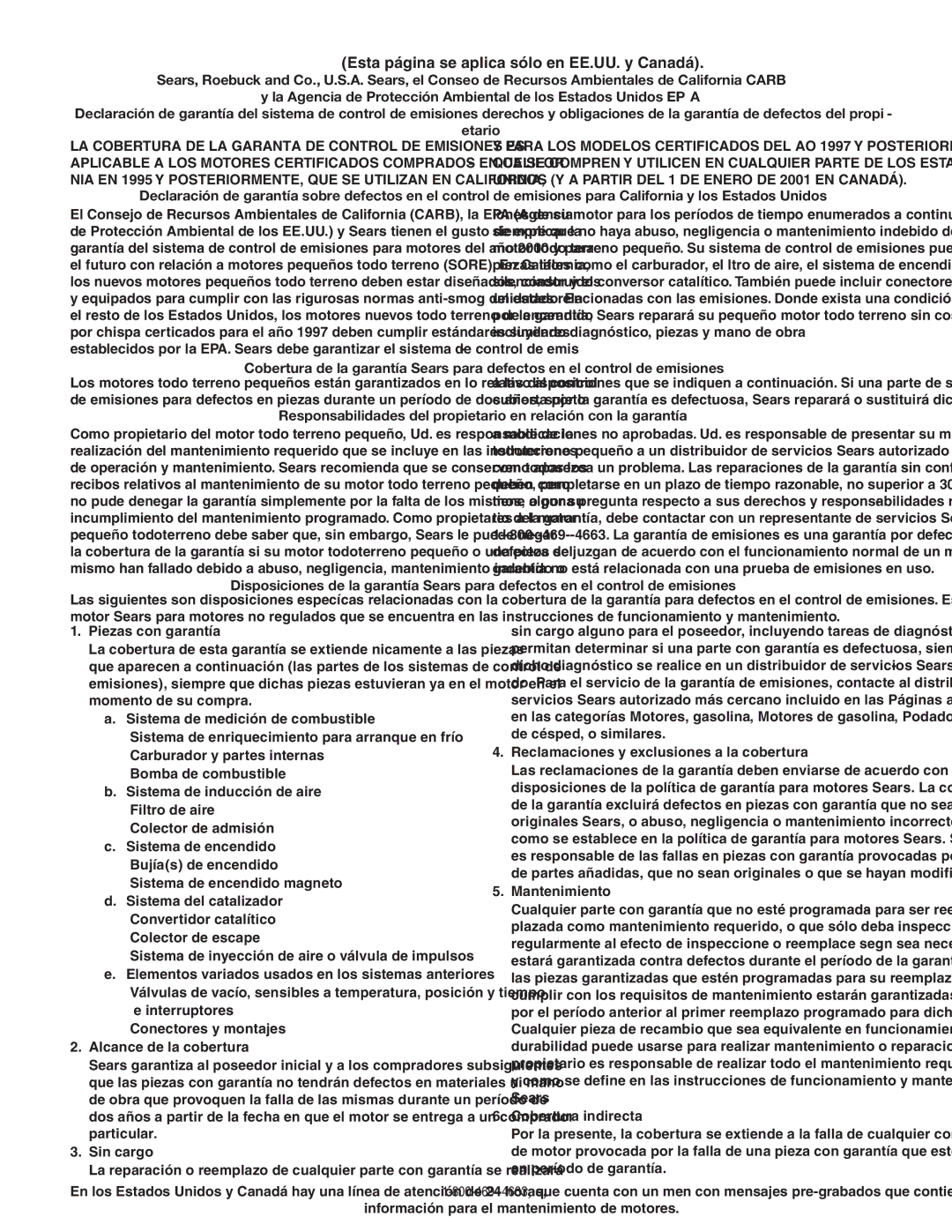 Craftsman 247.8819 operating instructions Esta página se aplica sólo en EE.UU. y Canadá, Piezas con garantía 