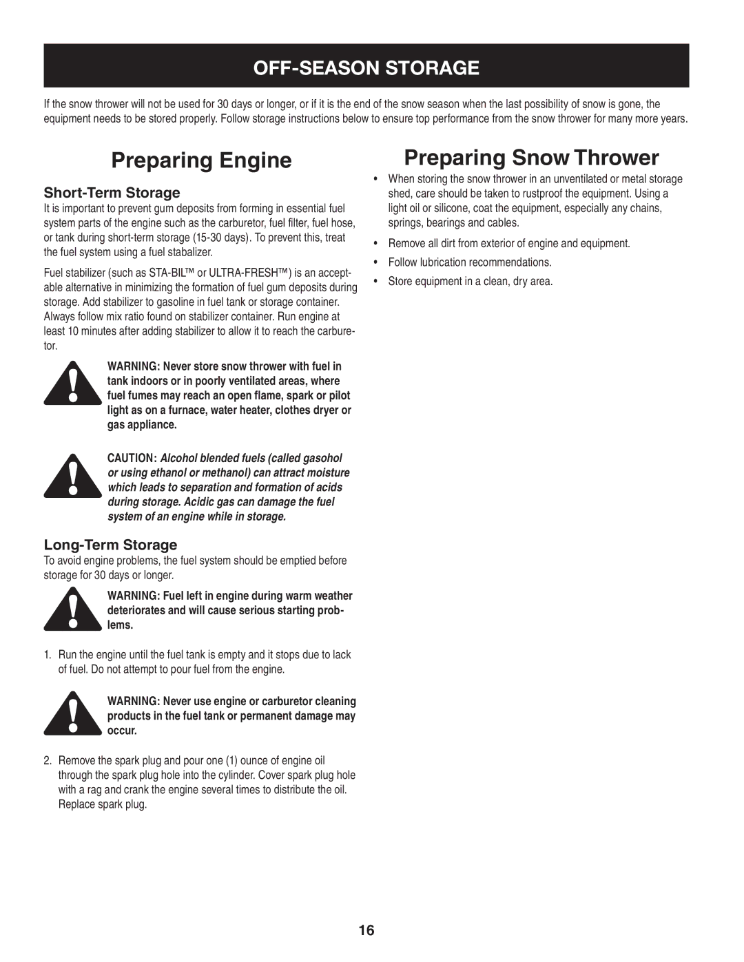 Craftsman 247.88455.1 operating instructions OFF-SEASON Storage, Short-Term Storage, Long-Term Storage 