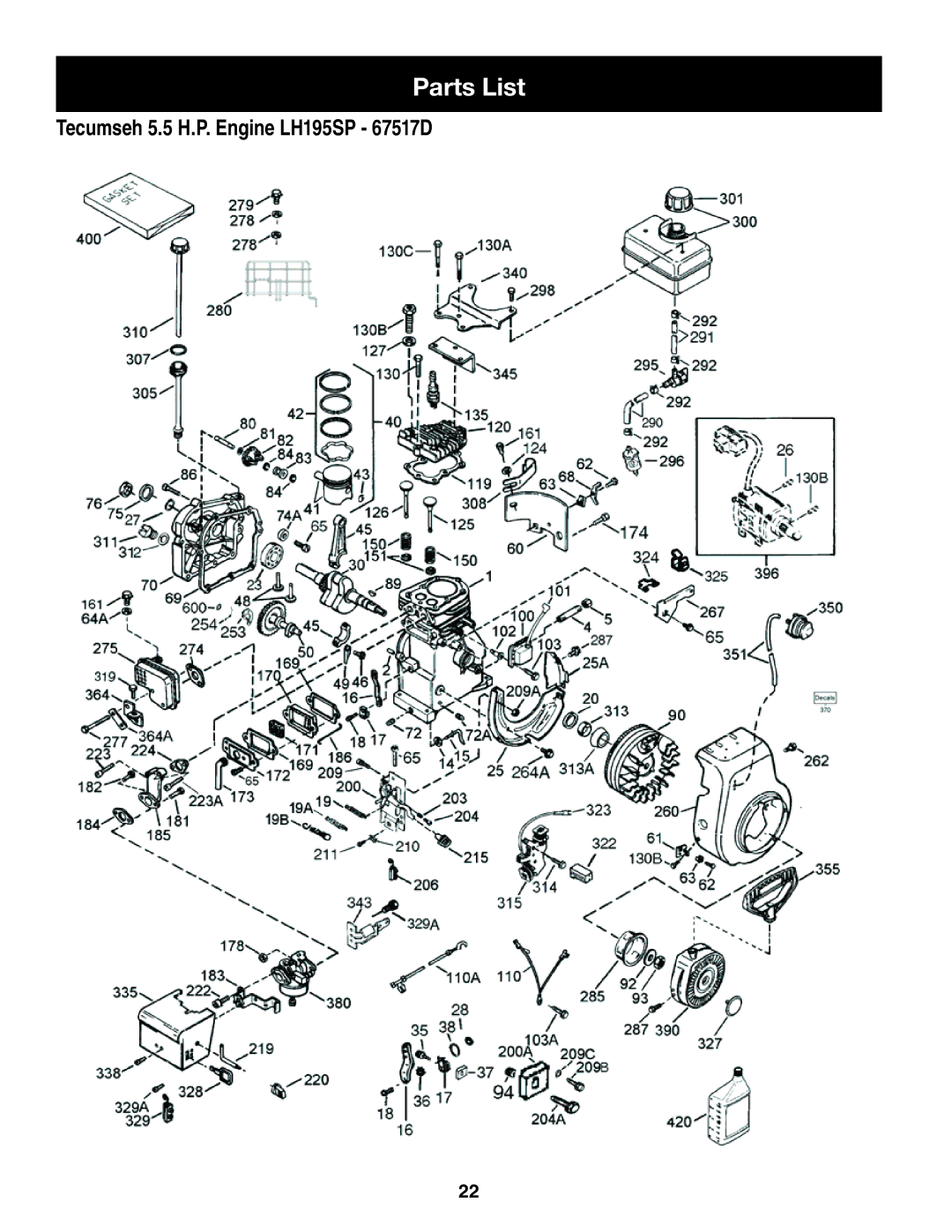 Craftsman 247.88455.1 operating instructions Tecumseh 5.5 H.P. Engine LH195SP 67517D 