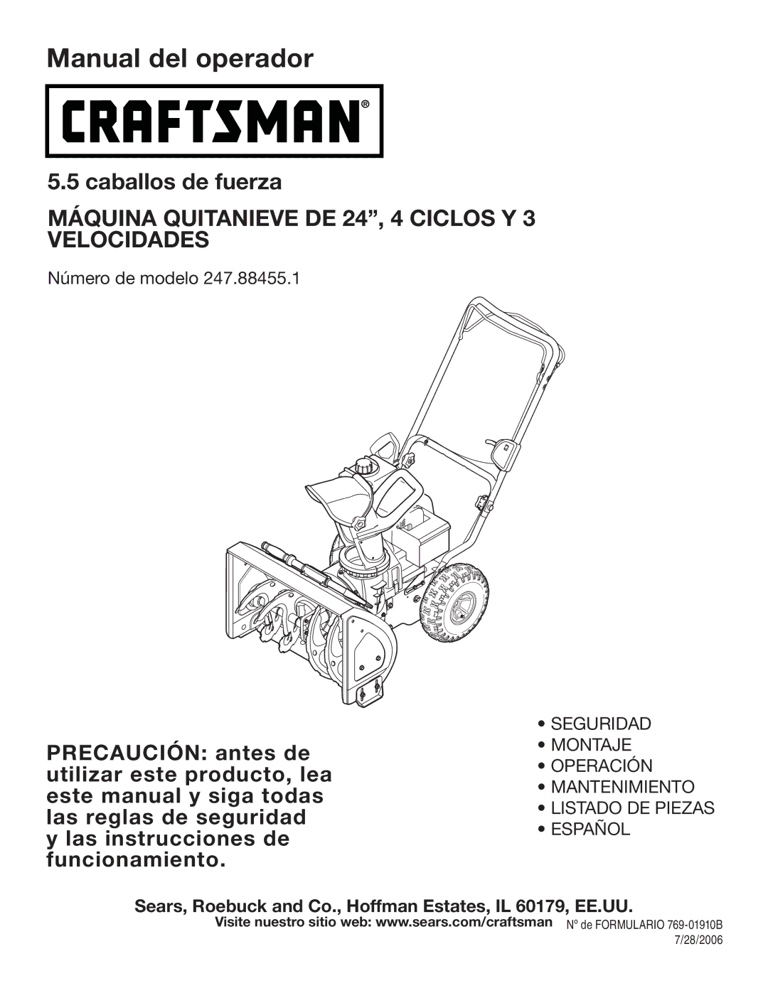 Craftsman 247.88455.1 operating instructions Manual del operador 