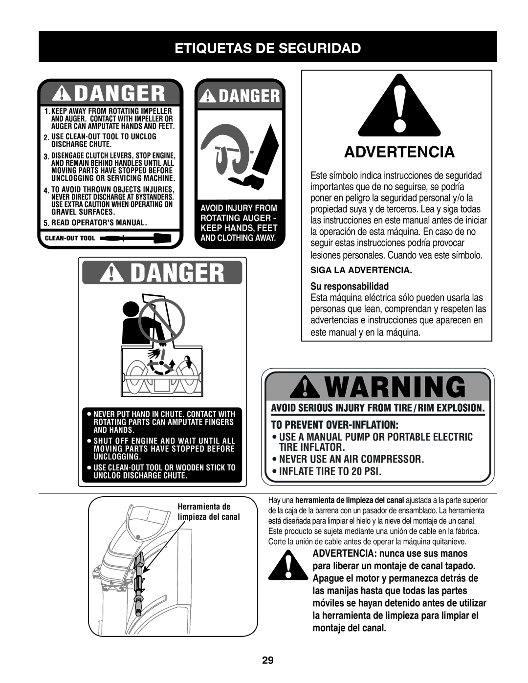 Craftsman 247.88455.1 operating instructions Etiquetas DE Seguridad, Su responsabilidad 