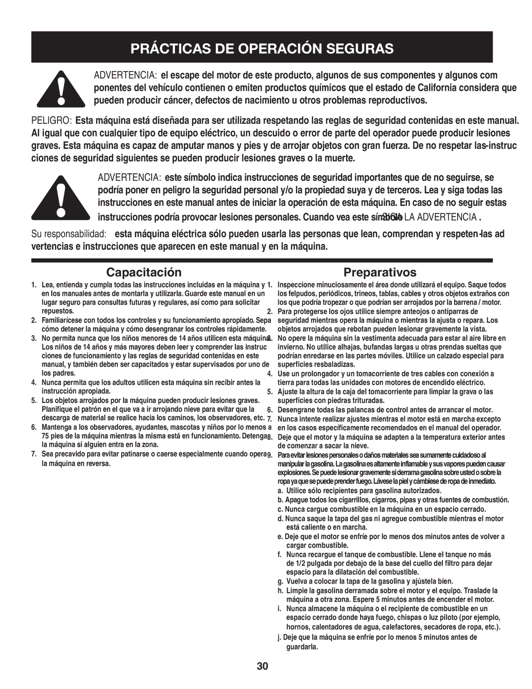 Craftsman 247.88455.1 operating instructions Prácticas DE Operación Seguras, Capacitación 