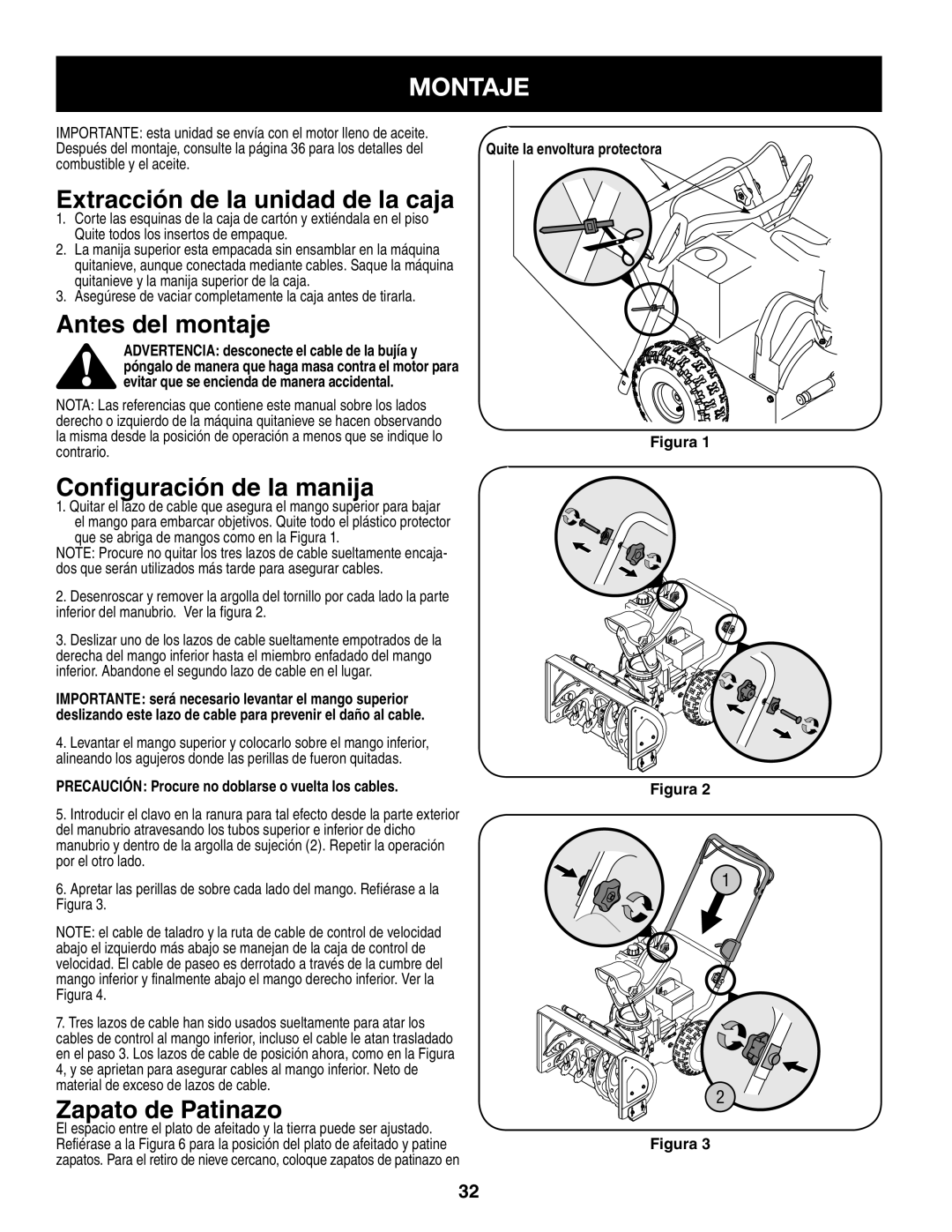 Craftsman 247.88455.1 Montaje, Extracción de la unidad de la caja, Antes del montaje, Configuración de la manija 