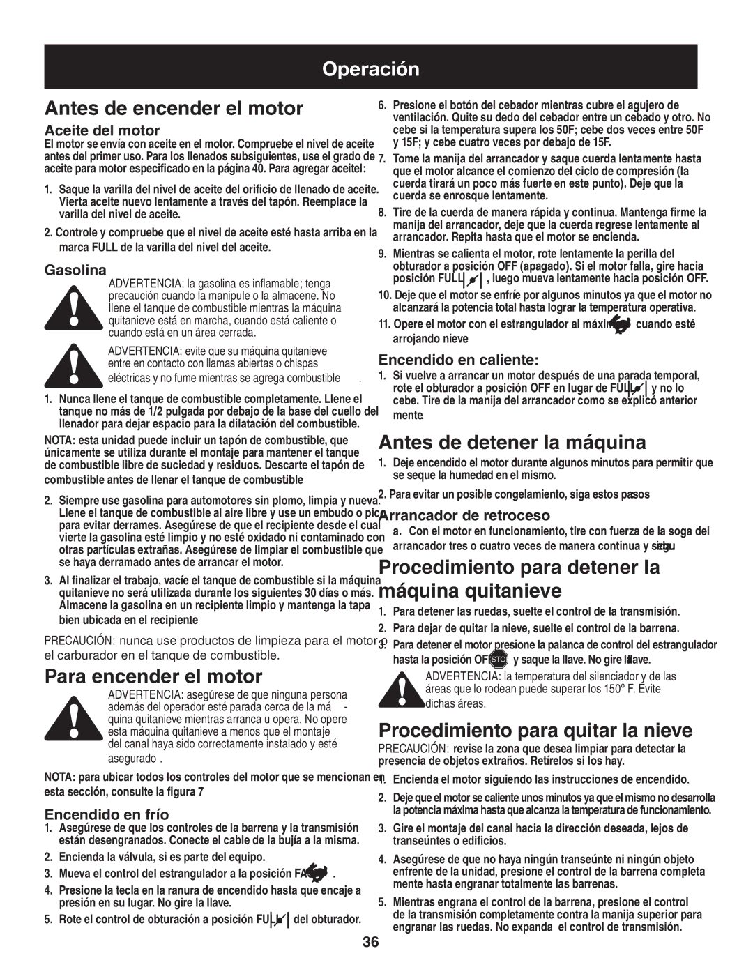 Craftsman 247.88455.1 operating instructions Operación 