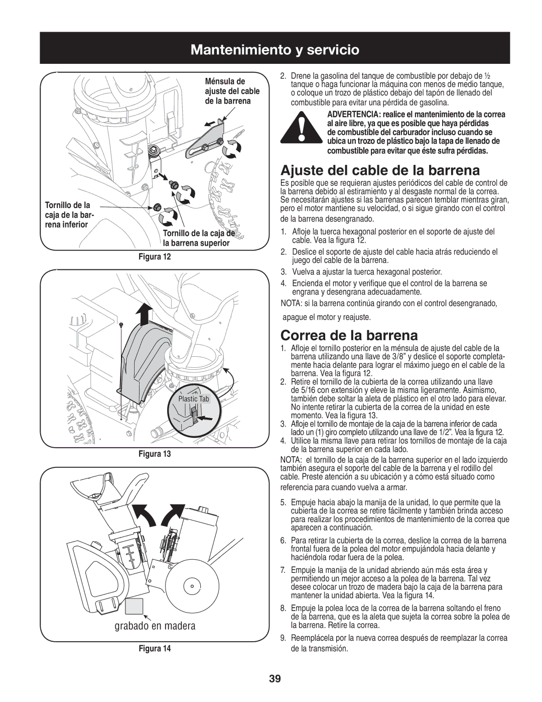 Craftsman 247.88455.1 operating instructions Ajuste del cable de la barrena, Correa de la barrena 