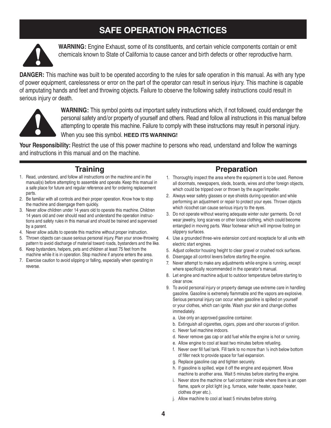 Craftsman 247.88455.1 operating instructions Safe Operation Practices, Training 