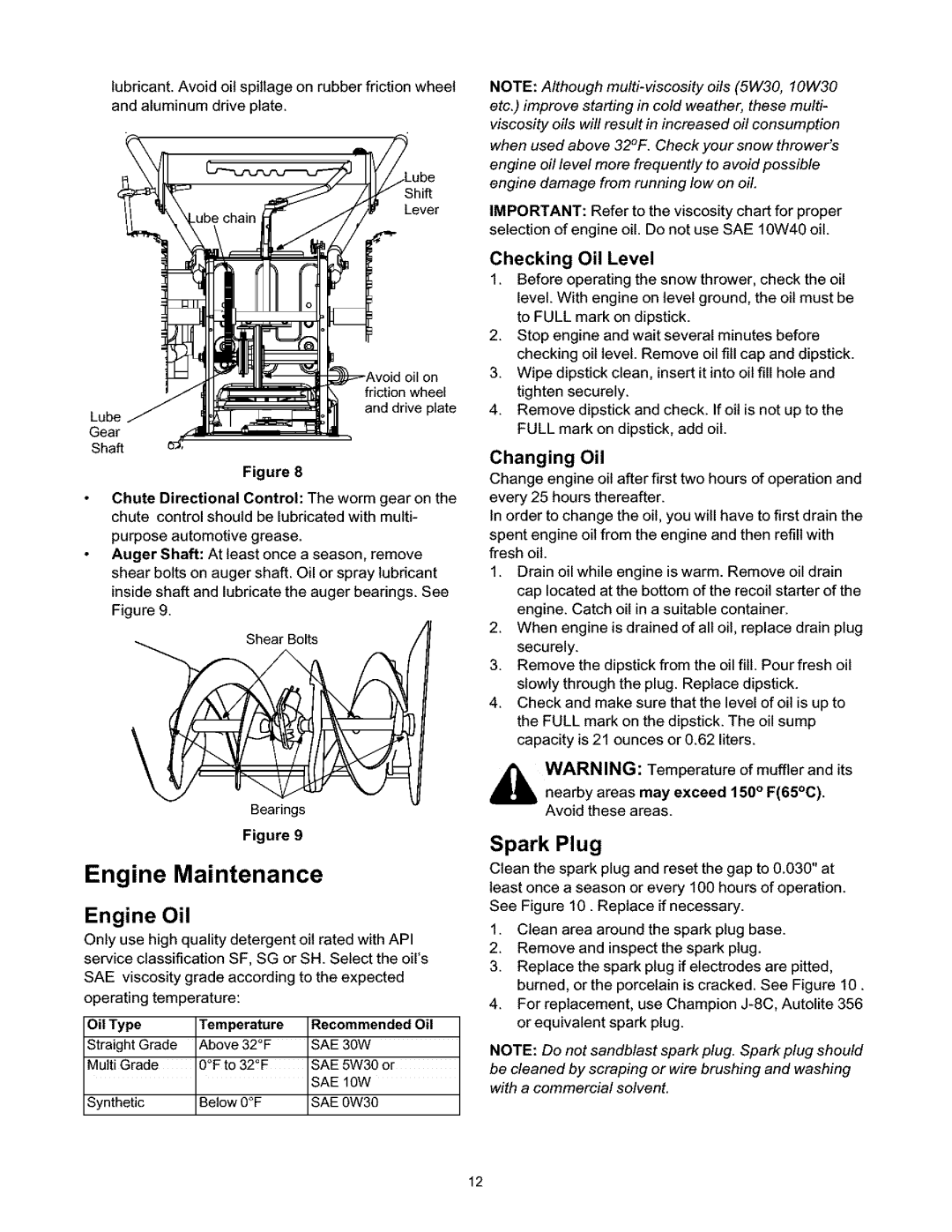 Craftsman 247.88664 owner manual Engine Maintenance, Engine Oil, Spark Plug, Checking Oil Level, Changing Oil 