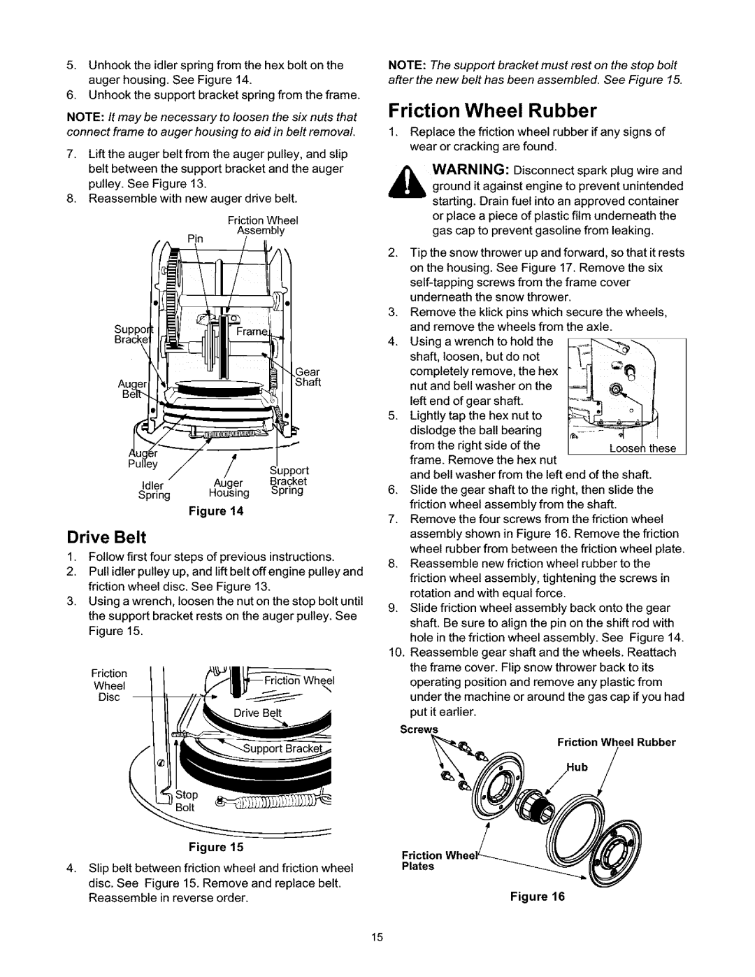 Craftsman 247.88664 owner manual Drive Belt, Friction Wheel Rubber Plates 