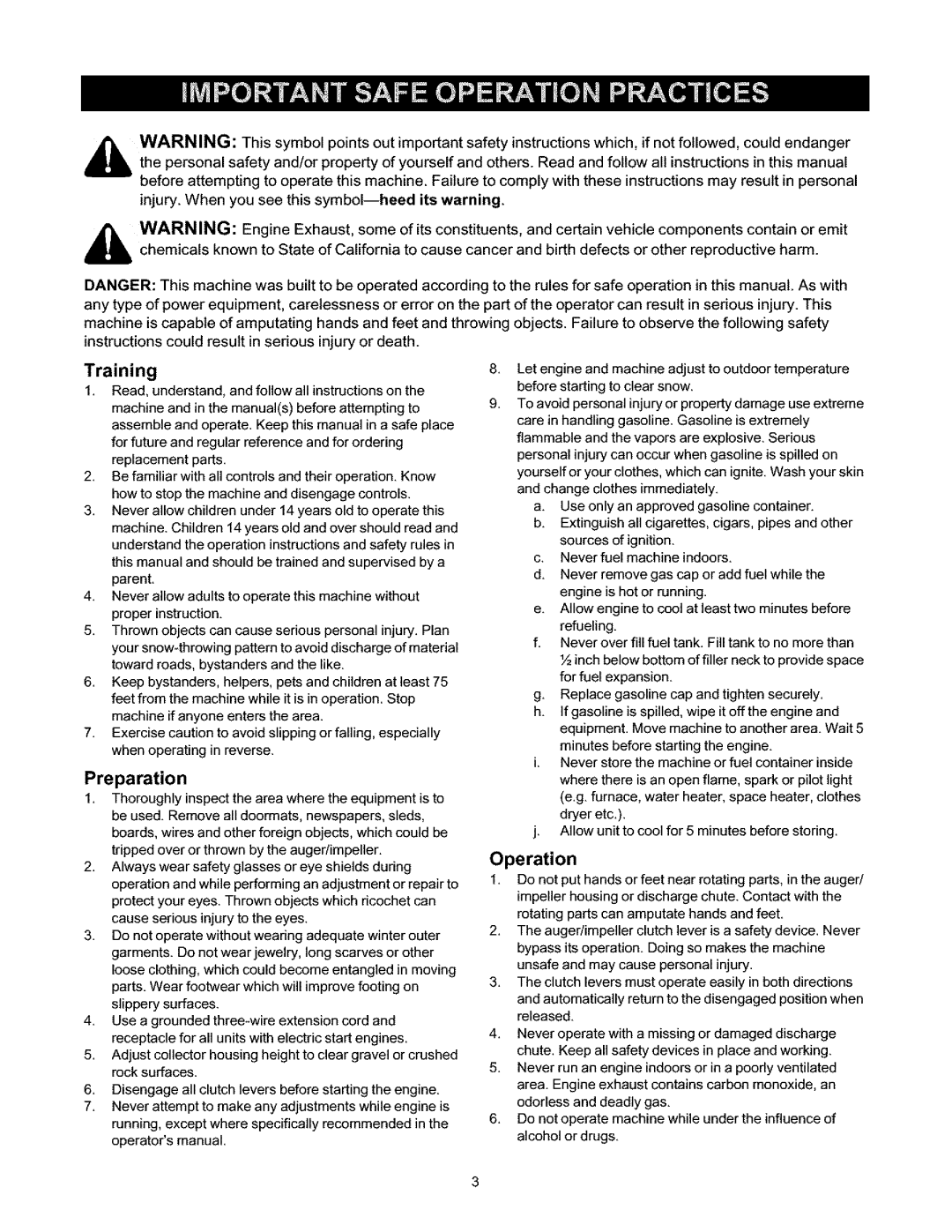 Craftsman 247.88664 owner manual Training, Preparation 